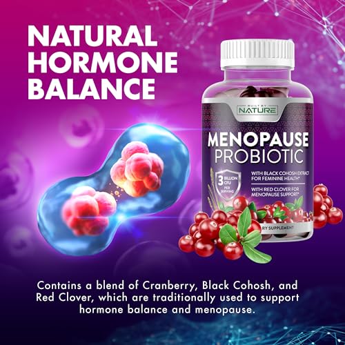 Menopause Supplements for Women - Menopause Probiotic Gummy - Women’s Menopause Relief for Hot Flashes, Night Sweats & Mood Swings with Black Cohosh & Cranberry - Non-GMO, Vegan - 60 Gummies