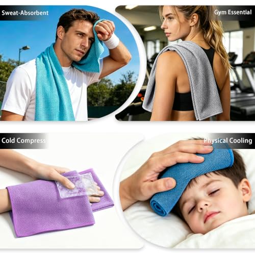 4 Pack Cooling Towel (40"x12"), Ice Cool for Neck, Soft Breathable Chilly Towel, Microfiber Towels for Yoga, Sport, Running, Workout, Gym, Camping, Fitness, Workout & More Activities