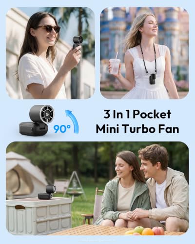 Gaiatop Portable Mini Fan Handheld, 3-in-1 Foldable Pocket Fan, Up to 15H | Personal Small Hand Fan, 6-Speed Turbo Cooling, USB Rechargeable, Outdoor Travel Essentials, Gifts for Women Men Teens, Black