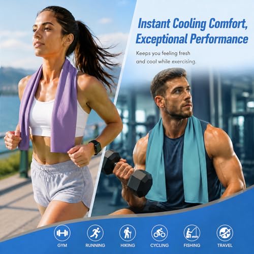 Amgico 6 Pack Cooling Towel 40"X12", Cooling Towels for Neck and Face, Quick Dry Soft Breathable Reusable Microfiber Towels for Hot Weather, Camping, Hiking, Beach, Workout, Running & More Activities