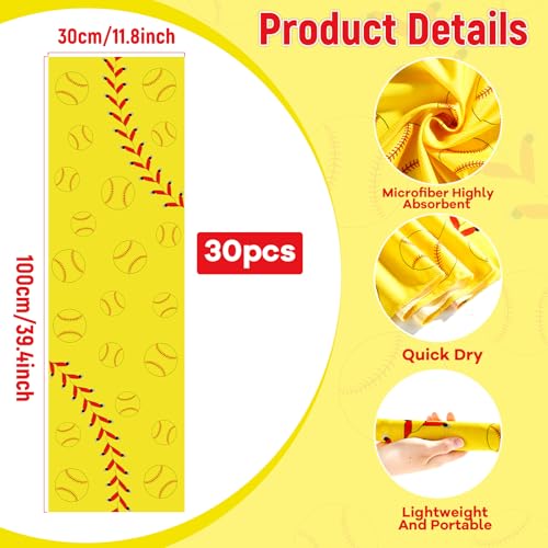 30Pcs Softball Cooling Towels for Neck and Face 40 x 12 Inch Softball Sports Team Gifts Workout Ice Towel for Gym Sweat Microfiber Breathable Chilly Bulk Neck Wraps for Athletes Camping Travel Outdoor