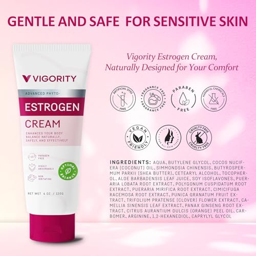 Estrogen Cream For Women, Natural Bioidentical, Hot Flashes Menopause Relief, Estrogen Cream With Wild Yam, Menstrual Cycle & Body Balance Support, Helps Reduce Hot Flashes, Paraben-Free, Vegan, 3-Month Supply(4 Oz)