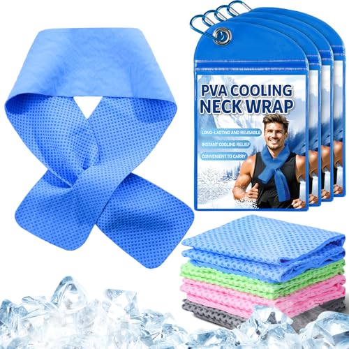 Peryiter 4 Pcs Cooling Towel PVA Cooling Neck Wraps Instant for Neck 34x4 in Long Lasting Reusable Breathable Chilly Towel for Yoga Sport Running Gym Workout Camping Fitness(Blue,Green,Red,Grey)