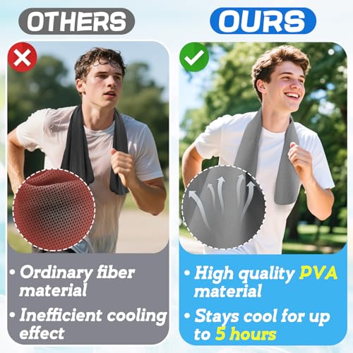 Cosweet PVA Cooling Towels - Quick Chilly Gym Towel Lasts 5 Hours for Neck and Face Hot Weather, Highly Absorbent, UPF 50+ for Outdoor Workout Sports Golf (2Pcs 33.5" x 13", Grey)