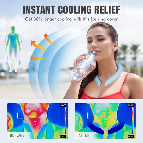2PCS Neck Cooling Tube with Cover - Reusable Neck Ice Ring, Blue | Cooling Wrap for Hot Weather, Gentle Cooling Relief, No More Condensation or Frostbite, for Indoor & Outdoor