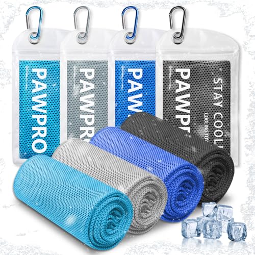 4 Pack Cooling Towels, Soft Breathable Cooling Towels for Neck and Face | Microfiber, Gym, Men, Women, Waterproof Bag, Carabiner, Yoga, Golf, Hiking, Running, athletes, gift, Blue, Green, Pink, Black
