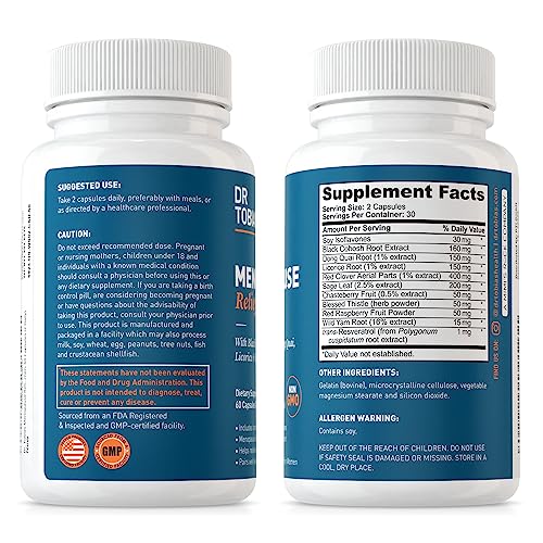 Dr. Tobias Menopause Relief 60 Capsules | Menopause Supplements for Women | Menopause Wellness Support | Black Cohosh + Soy Isoflavones | Hot Flashes, Mood & Nighttime Comfort | 30 Servings