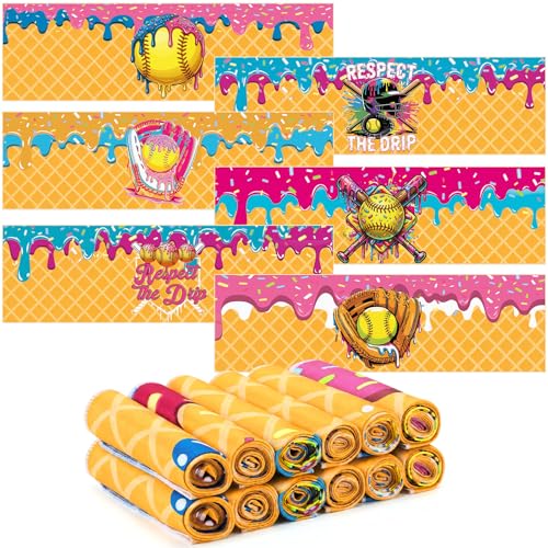 Tegeme 12 Counts Softball Ice Cream Drip Cooling Towels 40"x12" | Sport Team Gifts,Breathable,Chilly Ice,Fast Drying,Training Rag,Softball Party Favors