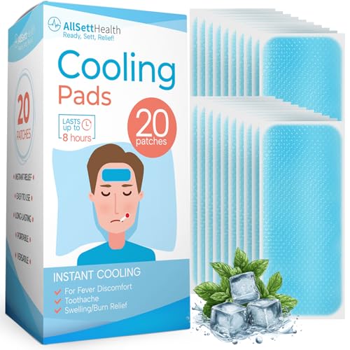 Cooling Patches for Fever and Headache, 20 Pack Migraine Relief for Kids | Cooling Relief for Teens and Adults, Tension and Sinus Headache Patches, Lasts 8 Hours