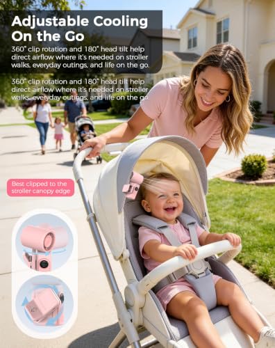 Hotsales Clip-On Portable Fan for Strollers, Handheld Turbo Fan for Travel | Small But Mighty Mini Fan, Detachable 360° Rotating Clip, LED Display, Rechargeable, Summer Outings, Gifts For Women And Men