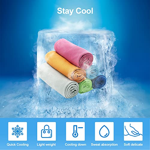 Cooling Towels for Neck and Face 6 Pack,Ice Towel for Yoga Gym Golf | Ultra-soft Microfiber,stays cool 3 hours,40x12in wearable as neck wrap,headband,bandana,for Camping Hot Weather