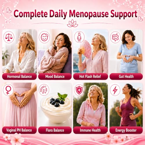 Menopause Supplement for Women, Night Sweat & Hormone Free Hot Flash Relief, Menopause Balance Capsules with Probiotics, Black Cohosh, Support Complete Pre Peri Post Menopause, 90 Capsules