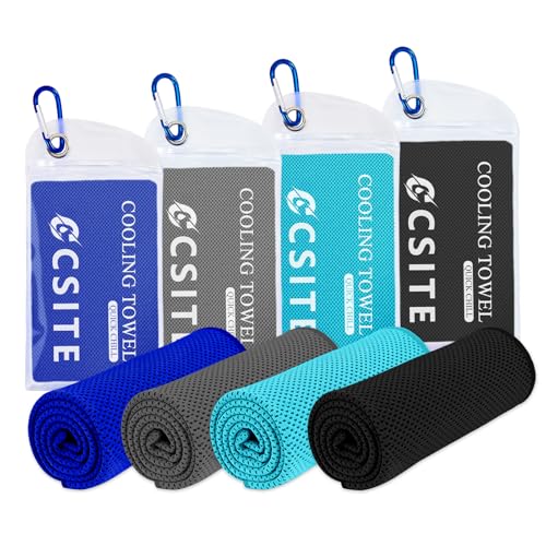 CSITE 4'lü Soğutucu Havlu Seti (119x30 cm), Boyun ve Yüz İçin, Sıcak Havalar İçin Buz Havlusu, Yumuşak, Nefes Alabilen, Serinletici Spor Salonu Havlusu, Egzersiz, Yoga, Koşu, Kamp ve Daha Fazla Aktivite İçin Mikrofiber Havlu