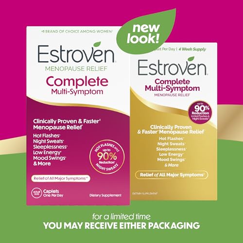 Estroven Complete Multi-Symptom Menopause Supplement for Women, 28 Count | Hot Flash & Night Sweat Relief*, Perimenopause Pre-menopause Support Hormone-free, Drug-free, Rhapontic Rhubarb, 1 Daily