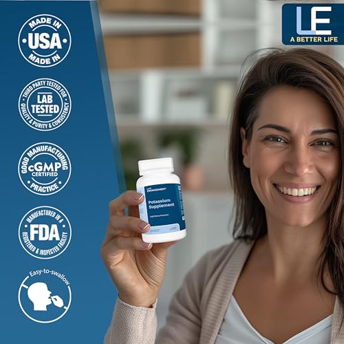 Life Enhancement High Potency 1020 mg Potassium Supplement for Muscle, Brain & Bone Health - No Additives High Absorption Elemental Potassium Supplement, Made in USA (120 Capsules – 60 Servings)