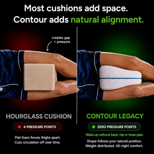 Contour Legacy Leg & Knee Foam Support Pillow for Side Sleepers Soothing Relief for Back, Hips, Knees, Joints, Nerves & Muscles