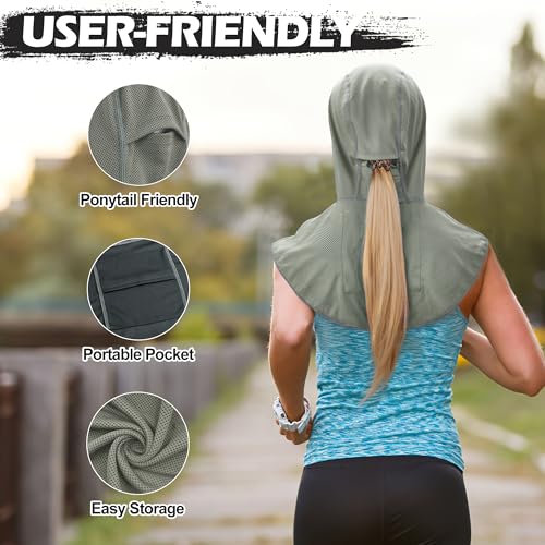 Sukeen Cooling Hoodie Towel, Instant Cooling Towels for Neck and Face, UPF 50 Sun Protection Ponytail Cooling Neck Wraps, Quick Drying Cool Towels for Sports, Gym, Hiking, Camping, Workout, Dark Gray