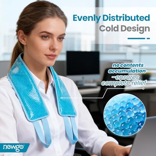 NEWGO Ice Pack for Neck Pain Relief, FSA Eligible, Blue | Double-sided Material, Neck Ice Wrap for Cervical Pain, Office Pressure, Sports Injuries, and Swelling, 24.8" x 4.13"