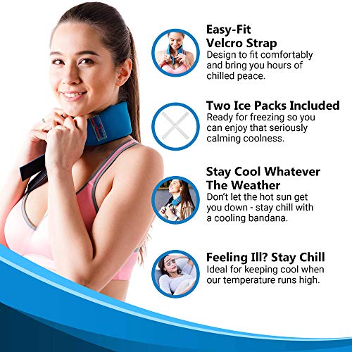 Cool + Relief Cooling Ice Pack Bandana - 16 x 2.5 x 0.8 Inch Head Wrap with Cool Pads (Pack of One) in Blue
