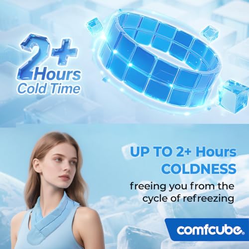 Neck Ice Pack Wrap for Cervical Pain and Cooling, 2 Hours Long Lasting Cold Ice Pack for Neck Injuries, Flexible Cold Pack for Hot Weather, Hot Flashes, Surgery, Office Pressure