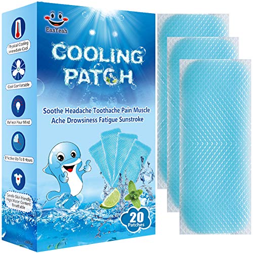 EasYeah Cooling Patches for Fever Discomfort, Fever Patches, Pack of 20 | Pain Relief, Cooling Relief Fever Reducer, Soothe Headache Pain, Migraine Relief, Cooling Fever Patches for Kids & Adults