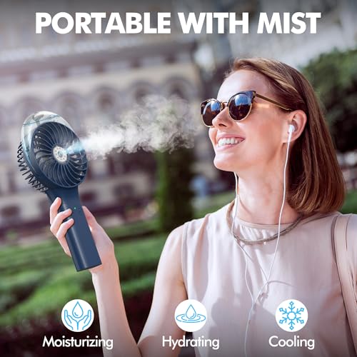 MORECORE Portable Misting Fan, 180° Foldable Handheld Personal Fan | Cooling Mist Spray, Gifts for Mother Mom Wife Girl, for Women Skincare & Makeup, Men Travel Beach Cruise Disney Essentials