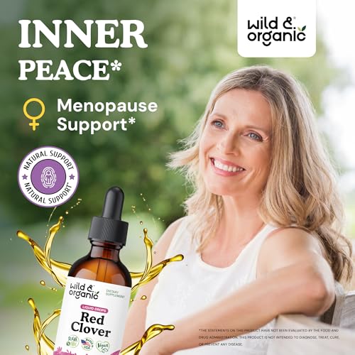 Wild & Organic Red Clover Herb Drops - Menopause Supplements Women - 2 oz | Women's Support - Red Clover Tincture - Add to Tea Herbal Drops - Liquid Blossoms Extract - No Sugar & Alcohol-Free