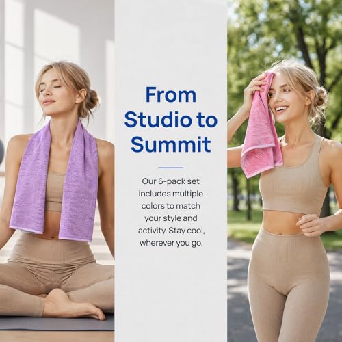 6 Pack Cooling Towel, Ice Towel for Neck, Hyper-Evaporative Cooling Towels for Yoga Sports Gym Running Workout Camping Outdoor Activities（6-Color Combination）