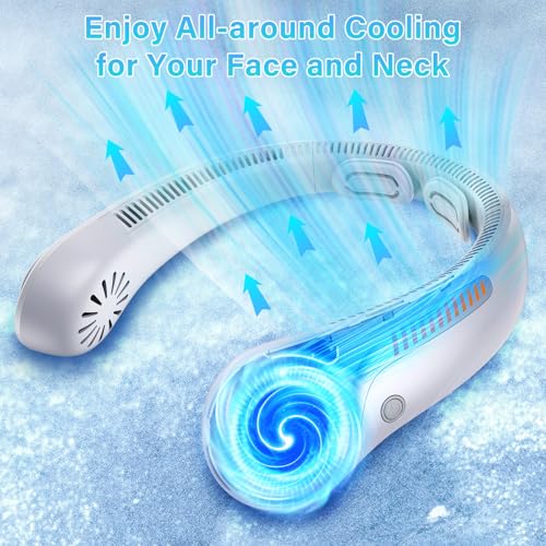 Portable Neck Fan Rechargeable, 5 Speeds, Lightweight, Long Lasting, Battery Operated All-Around Cooling Quiet Personal Fans for Travel Camping Cooling Essentials, Birthday Gifts for Women Men Mom Dad