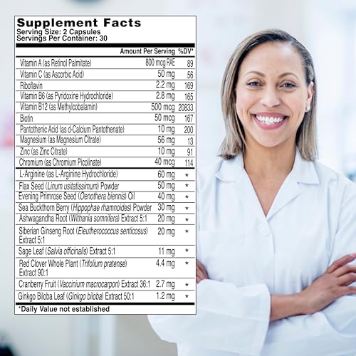 Health & Her Menopause Supplement, Multivitamin for Women, 30 Day Supply | 9-in-1 daily multivitamin for women during Menopause, with Ashwagandha & Red Clover; Vegan, gluten-free; 60 capsules