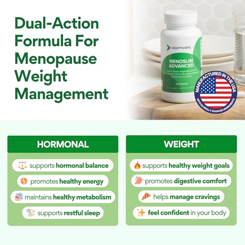 VoomVaya Menopause Weight Loss for Women – Perimenopause & Menopause Supplements for Women – Supports Healthy Metabolism & Overall Wellness MenoSlim Advanced 60 Capsules