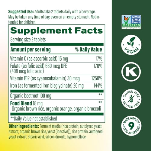 MegaFood Blood Builder Iron Supplement – 72 Mini Tablets for Energy