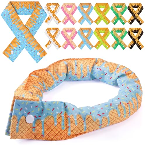 Hanaive 12 Pcs Cooling Neck Wraps with Button Tie Dye Neck Cooler for Hot Weather Ice Cooling Bandana Scarf for Summer Men Women (Ice Cream Drip)