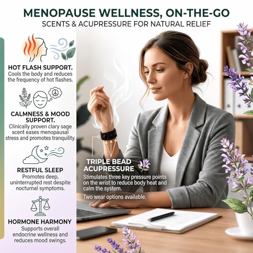 Menopause Cooling Bracelet - Acupressure Wristband Infused Scent | Hot Flashes Relief, Sleep and Mood Support, Slip-On Knit Elastic Band, For Women