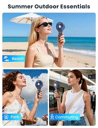 HandFan 5200mAh Portable Handheld Fan Rechargeable - 3 Speeds Foldable Personal Cooling, 2-IN-1 Hand Held Fan Battery Operated, 20H Runtime for Disney/Travel/Summer/Concerts/Women (Black&Blue)