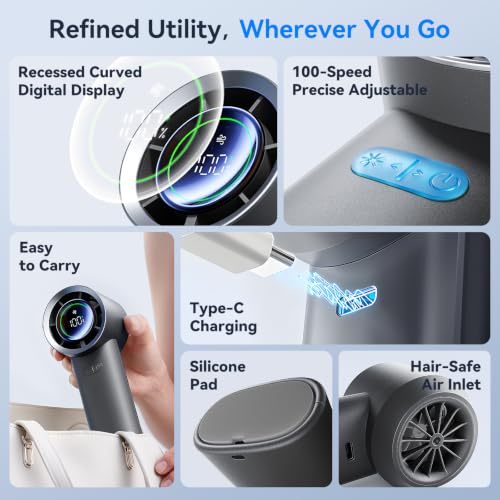MUXNW Mini Turbo Jet Fan: Portable Small Pocket Handheld Personal Rechargeable Battery Operated USB Charger Keeping Cool In Hot Weather For Travel Beach (Gray)