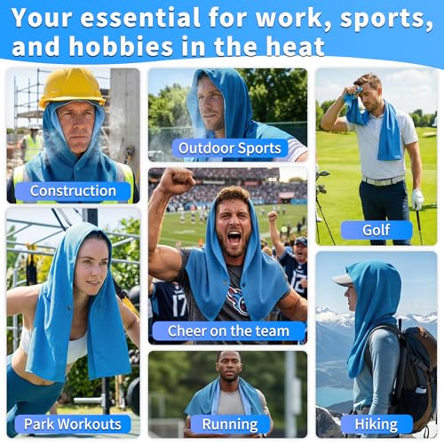 Double Cooling Hoodie Towels for Men and Women Rapid Sweat Absorption | PVA Cooling Towels for Neck and Face, Instant Cold Hooded Ice Towel for Sports, Gym, Hiking, Cycling in Hot Weather (Blue)