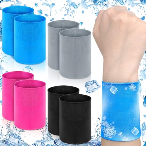 8 Pack Cooling Wristbands for Women Men Breathable Athletic Exercise Wrist Sweatband Quick Dry Sweat Heat Absorbing Wristbands for Tennis Outdoor Yoga Camping(Blue, Black, Gray, Rose Red)