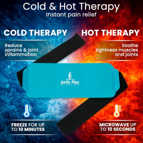 Arctic Flex Reusable Hot & Cold Gel Ice Pack Wrap with Strap - Therapy | Injuries, Pain, Shoulder, Knee, Back, Elbow & Foot - Flexible Wrap Around Cold Pack & Compress