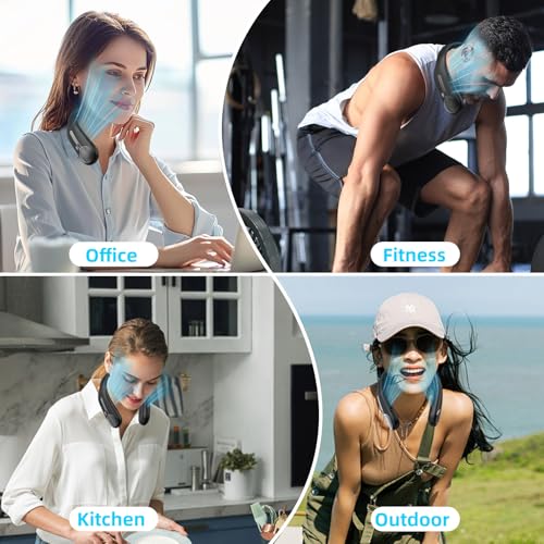 Portable Neck Fan, Personal Wearable Bladeless Fan, 6000mAh USB Rechargeable, 360° Airflow, LED Display, 4-Speeds, Hands Free Fan for Outdoor Indoor, Birthday Gifts for Men Women Dad Mom (Black)