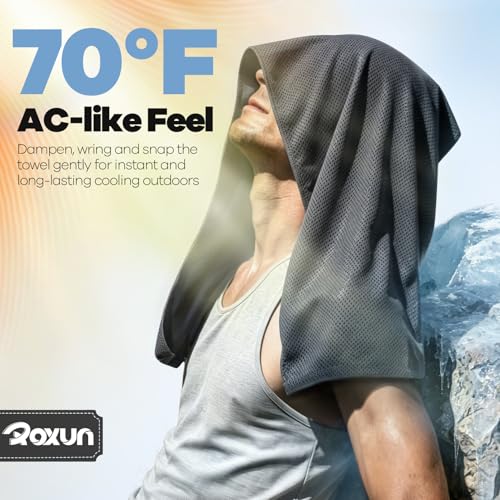 ROXUN Cooling Towels, 4 Pack (40''x12'') Chilly Ice Rags for Neck and Face | Gray+Dark Gray+Blue+Black, Soft Breathable, Sports and Outdoor Workouts, Comes with Storage Bags & Carabiners
