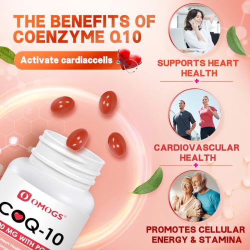 OMOGS CoQ10 400mg Softgels, Coenzyme Q10 High Absorption Supplements Support Heart Health, Cardiovascular Health, Immune System & Cellular Energy Production, Gluten Free, 90 Softgels