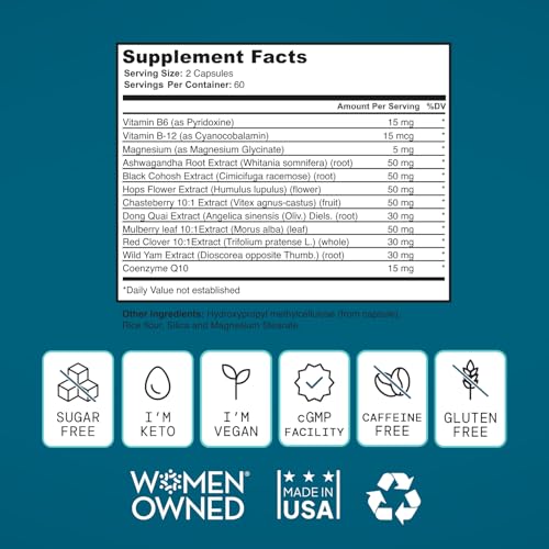 Menopause Support for Women -All-Natural, Hormone-Free Perimenopause & Menopause Support. Third-Party Tested - Hot Flashes, Mood, Energy, Sleep & More. Made in USA, 60 Capsules​.