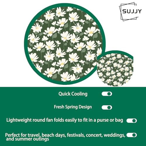 Spring Green Folding Fan – Floral Handheld Cooling Fan, Lightweight Foldable Travel Fan for Beach, Festival, Summer (Green)