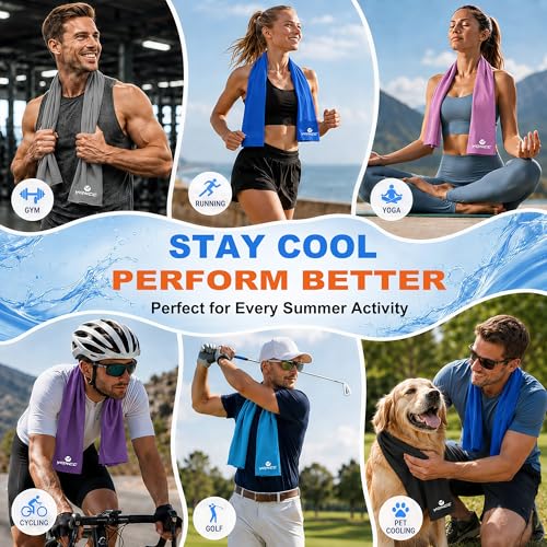 YQXCC 4 Pack Cooling Towels 40"x12", Cold Cool for Neck & Face | Cooling Neck Wraps, Soft Breathable Microfiber Chilly Towels, Ideal for Gym, Yoga, Golf, Running, Camping & Hot Weather