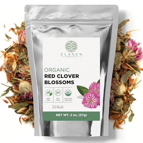 Organic Red Clover Blossoms 2 oz. (57g), USDA Certified Organic Red Clover Blossom Tea, Whole