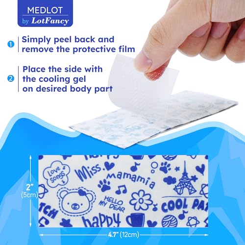 LotFancy Fever Patch for Kids, 22 Sheets, Cooling Patches for Hot Weather | Fever Reducer for Kids and Adults, Baby Cooling Pads, Gel Cool Patch for Fever, Headache Relief, Unscented, 4.7” x2”