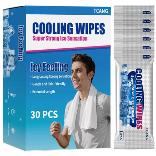 30 Pack Disposable Cooling Wipes, Individually Wrapped No-Rinse Cooling Towels, (25''x 9.84'') Extra-Thick Oversized Ice Towel for Sports, Travel, and Camping in Hot Weather (White)