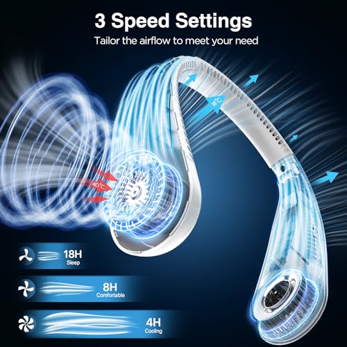 Hotsales Neck Fan, Bladeless Fan That Blows Cold Air, Portable Rechargeable | 6000 mAh Battery, 3 Speeds, Hands Free Wearable Personal Cooling Fan for Men and Women, Travel, Outdoor, USB Rechargeable