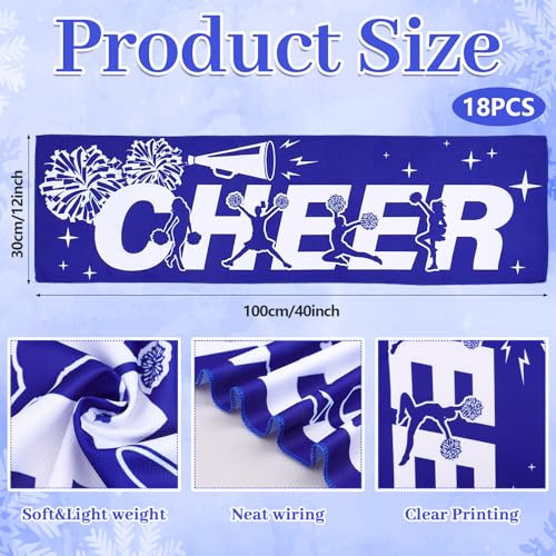 18 Pack Cheerleader Cooling Towels Cheer Gifts Bulk Blue Cheerleading Cooling Towels Cheers Sports Gifts Cheer Stuff 40"x12" Breathable Microfiber Quick Dry Cooling Towel for Cheer Team Travel Camping